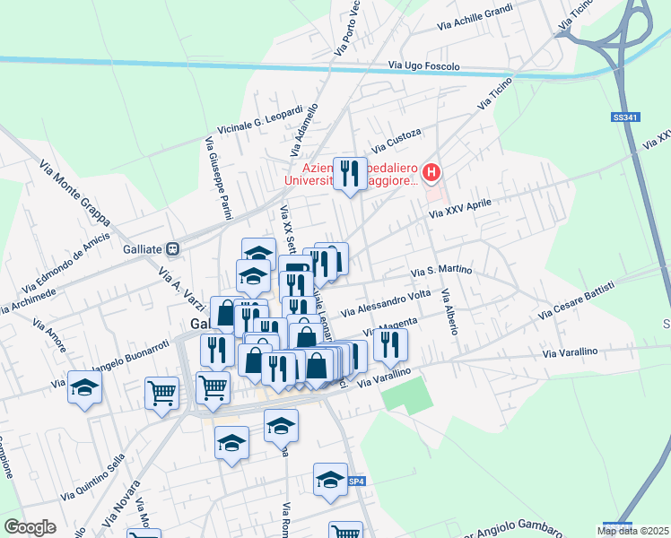 map of restaurants, bars, coffee shops, grocery stores, and more near 1 Viale Leonardo Da Vinci in Galliate