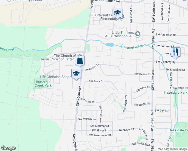 map of restaurants, bars, coffee shops, grocery stores, and more near 20675 Southwest Rosa Drive in Aloha