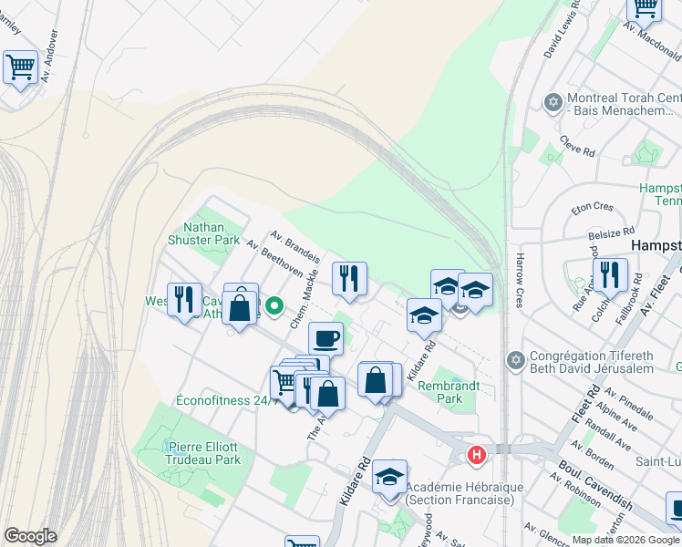 map of restaurants, bars, coffee shops, grocery stores, and more near 5885 Avenue Marc Chagall in Côte Saint-Luc