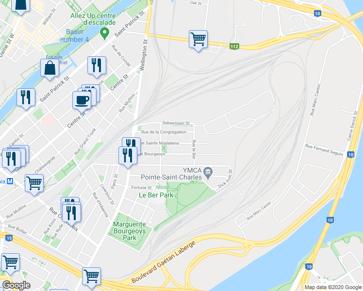 map of restaurants, bars, coffee shops, grocery stores, and more near 412 Rue Sainte Madeleine in Montréal
