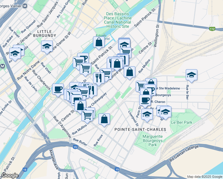 map of restaurants, bars, coffee shops, grocery stores, and more near 2122 Rue de Châteauguay in Montréal