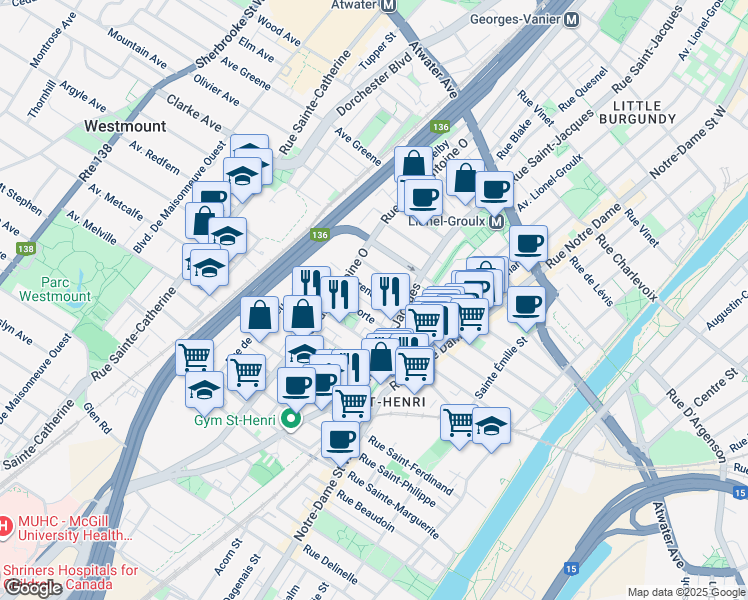 map of restaurants, bars, coffee shops, grocery stores, and more near 776 Rue Irène in Montréal