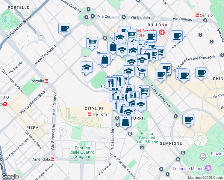map of restaurants, bars, coffee shops, grocery stores, and more near 2 Largo Domodossola in Milano