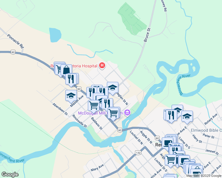 map of restaurants, bars, coffee shops, grocery stores, and more near 174 Bruce Street in Renfrew