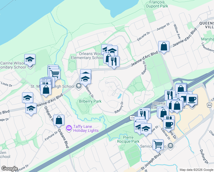 map of restaurants, bars, coffee shops, grocery stores, and more near 295 Titanium Private in Ottawa