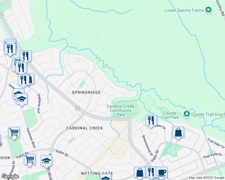 map of restaurants, bars, coffee shops, grocery stores, and more near 1942 Caprihani Way in Ottawa