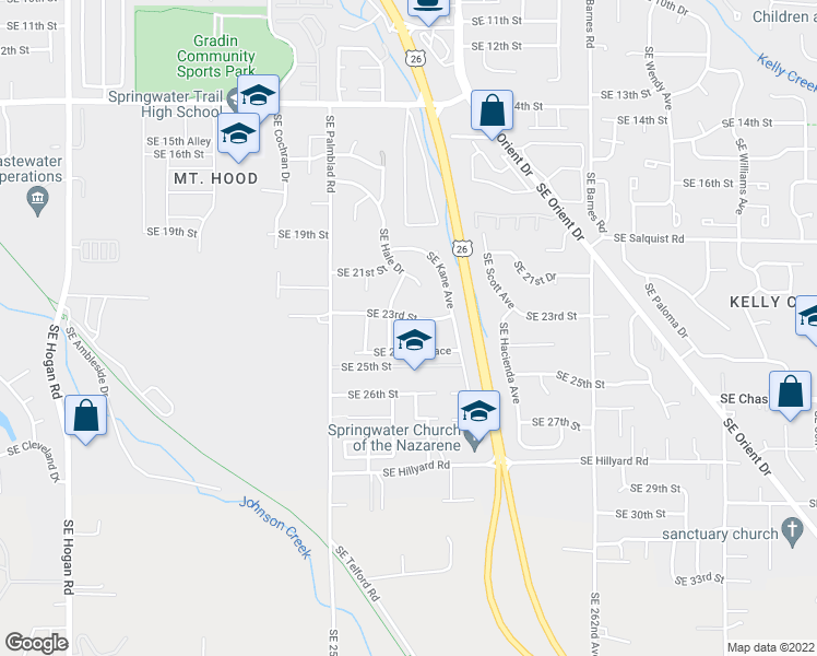 map of restaurants, bars, coffee shops, grocery stores, and more near 2325 Southeast Paropa Lane in Gresham