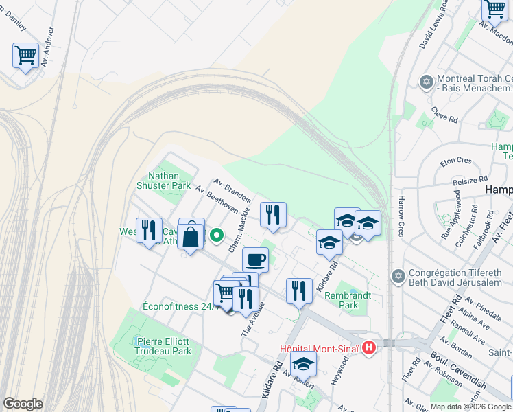 map of restaurants, bars, coffee shops, grocery stores, and more near in Côte Saint-Luc