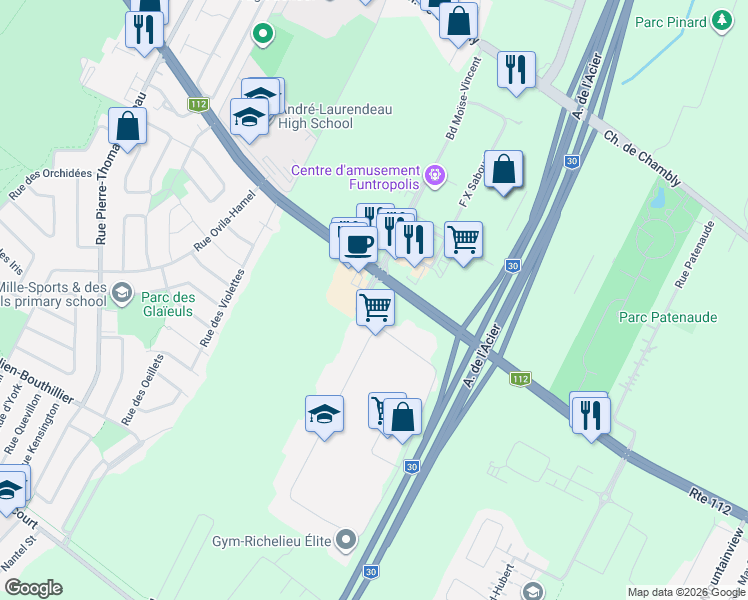 map of restaurants, bars, coffee shops, grocery stores, and more near 3135 Boulevard Moïse-Vincent in Longueuil