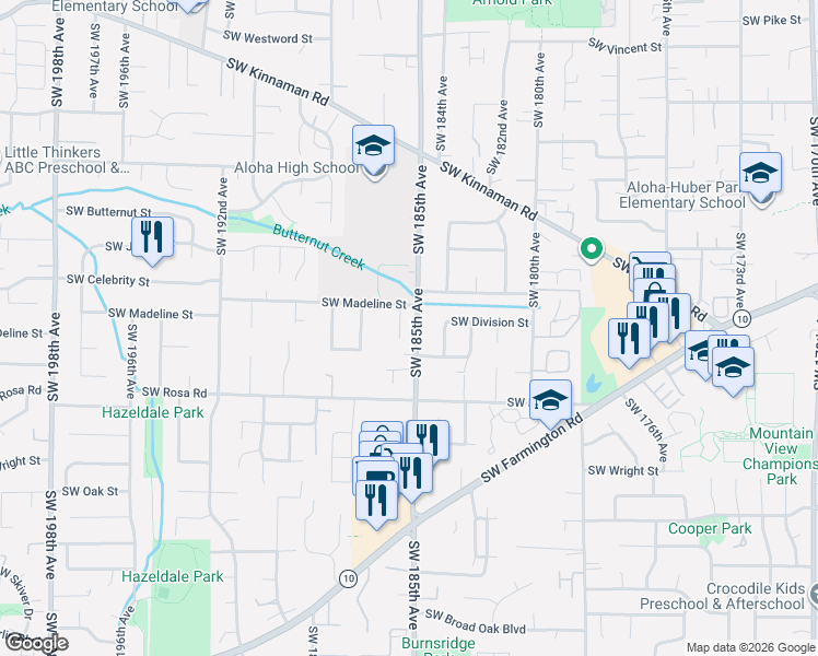 map of restaurants, bars, coffee shops, grocery stores, and more near 5509 Southwest 185th Avenue in Aloha