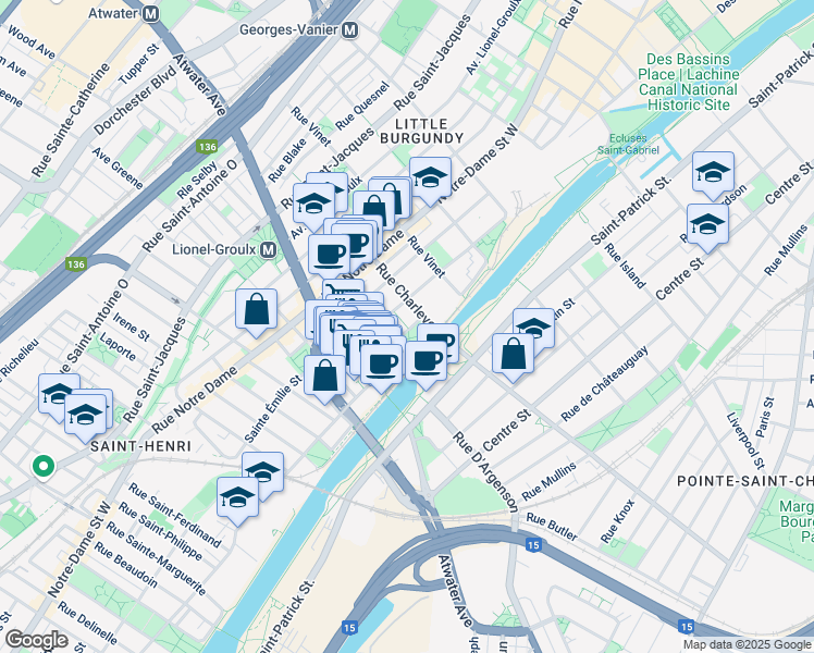 map of restaurants, bars, coffee shops, grocery stores, and more near 2655 Rue Rufus Rockhead in Montréal