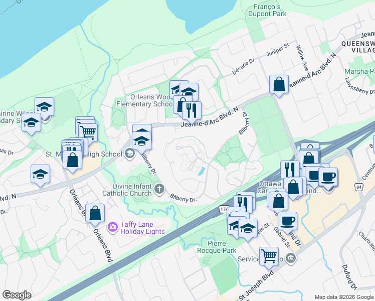 map of restaurants, bars, coffee shops, grocery stores, and more near 265 Titanium Private in Priv