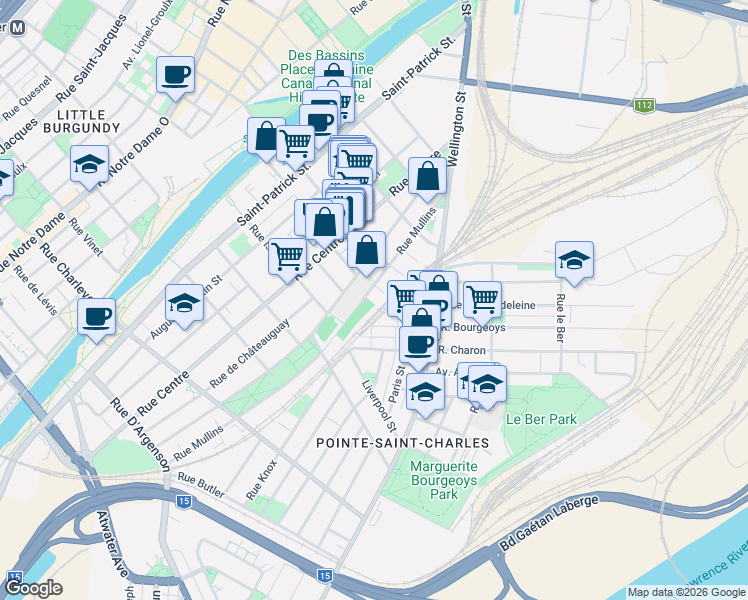 map of restaurants, bars, coffee shops, grocery stores, and more near 1870 Rue Mullins in Montréal