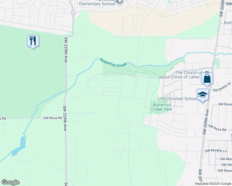map of restaurants, bars, coffee shops, grocery stores, and more near 7347 Southeast Deline Street in Hillsboro