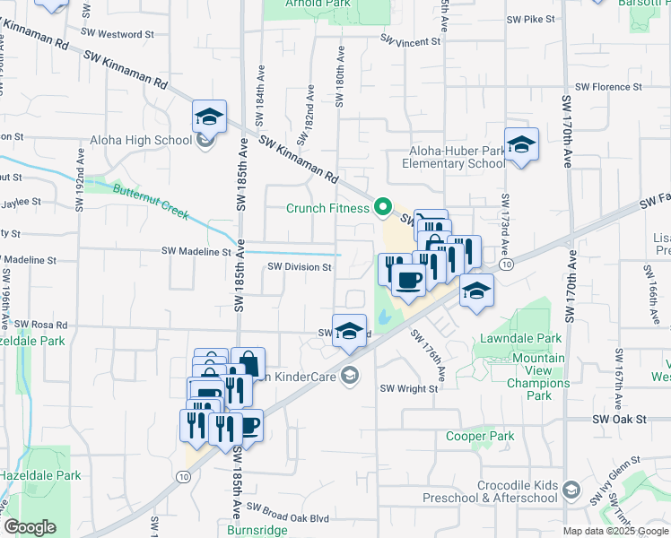 map of restaurants, bars, coffee shops, grocery stores, and more near 5410 Southwest 180th Avenue in Aloha