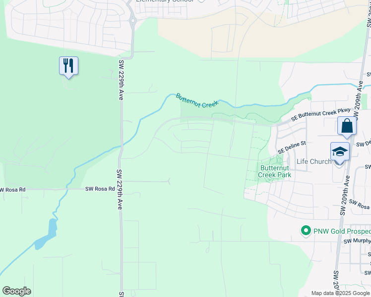 map of restaurants, bars, coffee shops, grocery stores, and more near 5496 Southwest 229th Avenue in Beaverton