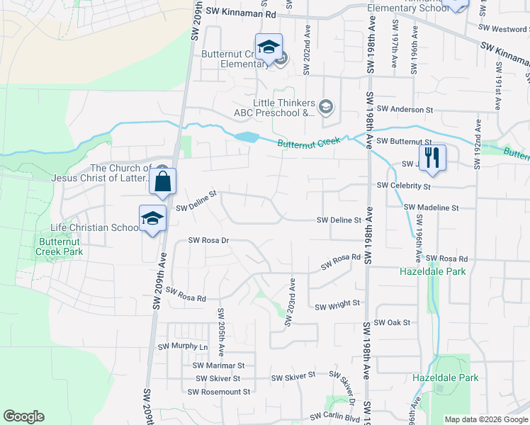 map of restaurants, bars, coffee shops, grocery stores, and more near 20420 Southwest Deline Street in Beaverton