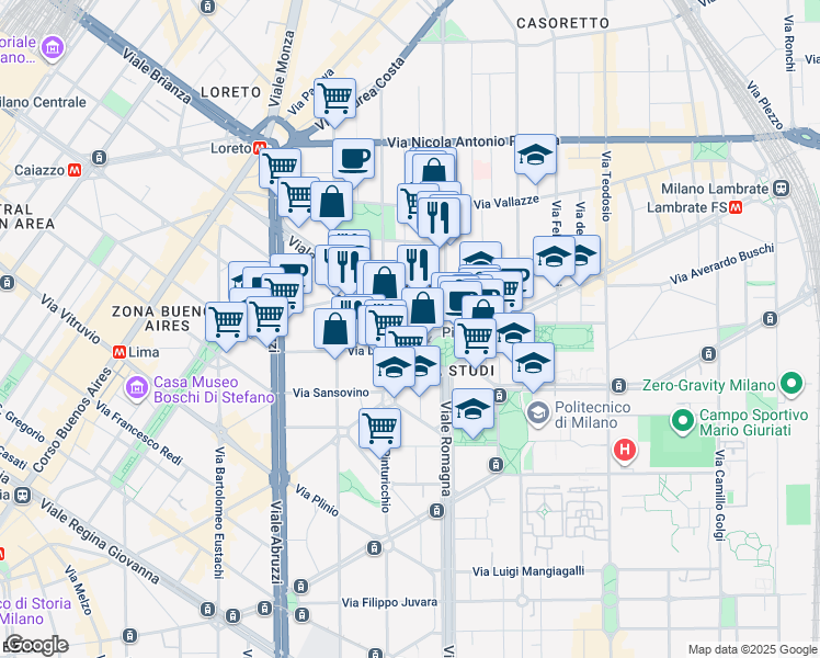 map of restaurants, bars, coffee shops, grocery stores, and more near 9 Via Giuseppe Luosi in Milan