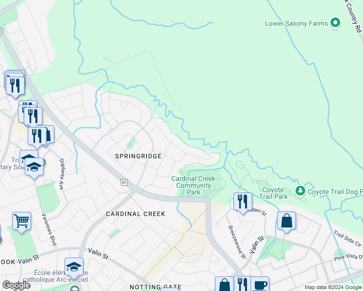 map of restaurants, bars, coffee shops, grocery stores, and more near 1939 Caprihani Way in Ottawa