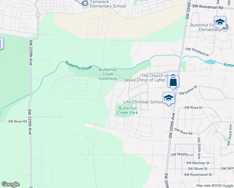 map of restaurants, bars, coffee shops, grocery stores, and more near 23199 Southwest Hagg Lane in Beaverton