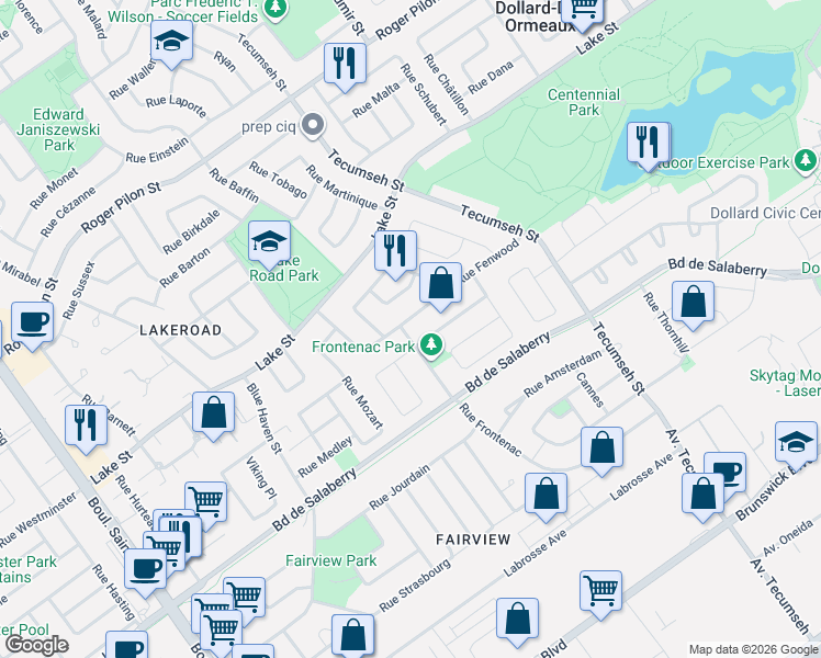 map of restaurants, bars, coffee shops, grocery stores, and more near 246 Rue Fenwood in Dollard-des-Ormeaux