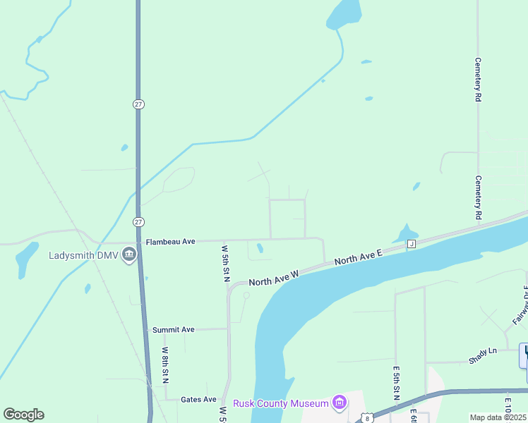 map of restaurants, bars, coffee shops, grocery stores, and more near 1310 Northridge Drive in Ladysmith