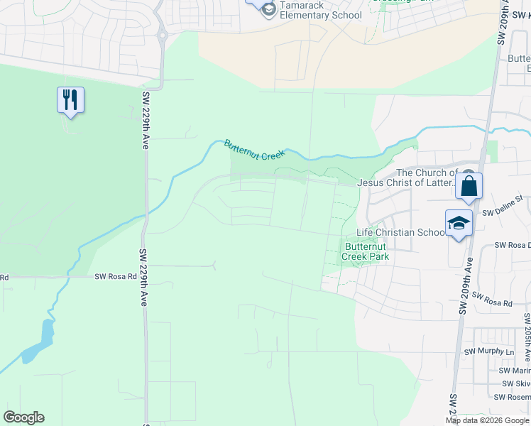 map of restaurants, bars, coffee shops, grocery stores, and more near 7386 Southeast Madrone Street in Hillsboro
