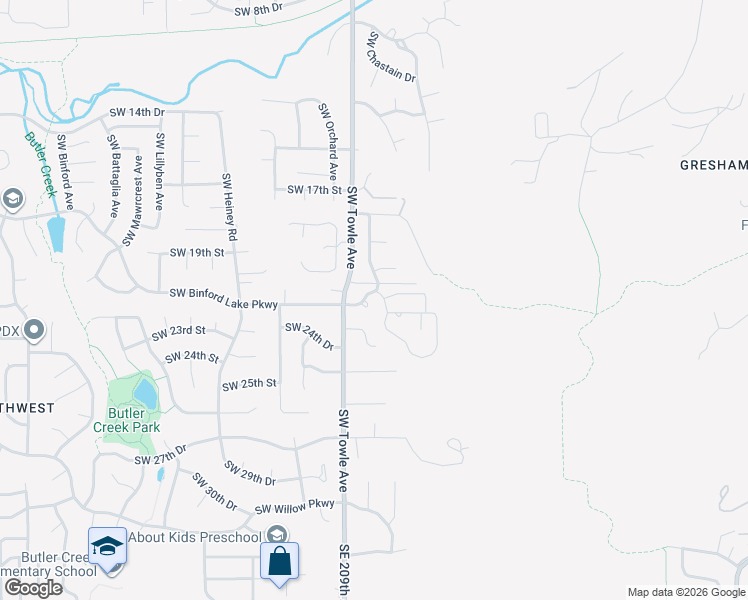 map of restaurants, bars, coffee shops, grocery stores, and more near 2132 Southwest Chastain Avenue in Gresham