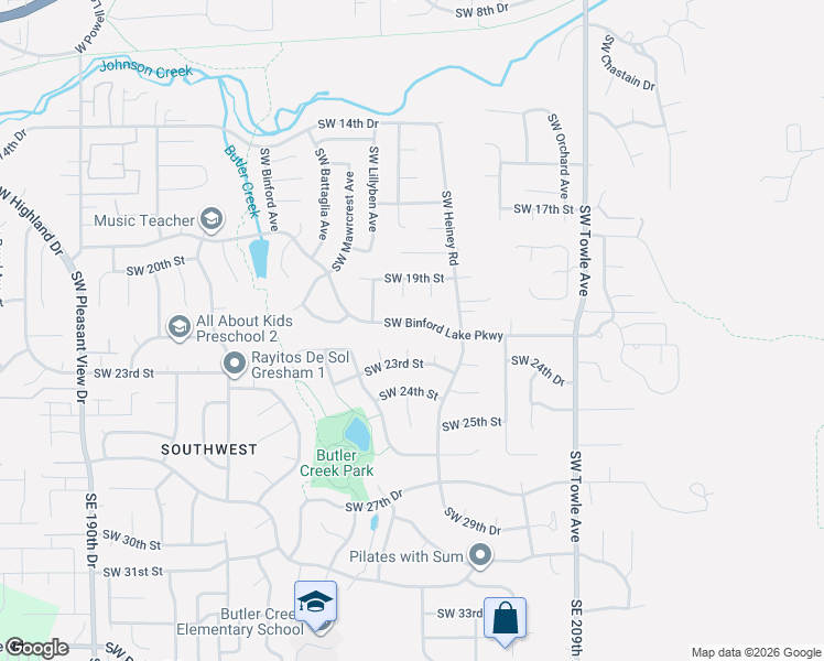 map of restaurants, bars, coffee shops, grocery stores, and more near 2188 Southwest Binford Lake Parkway in Gresham