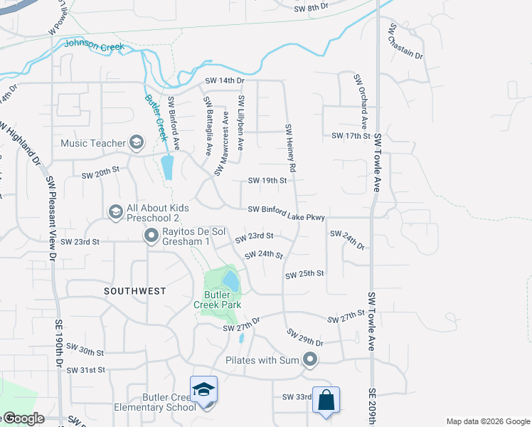 map of restaurants, bars, coffee shops, grocery stores, and more near 2188 Southwest Binford Lake Parkway in Gresham