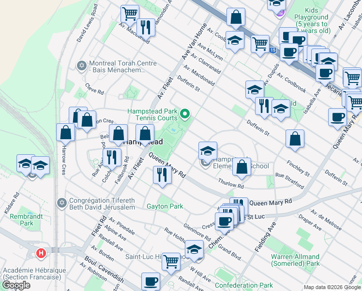 map of restaurants, bars, coffee shops, grocery stores, and more near 57 Rue Hampstead Road in Hampstead