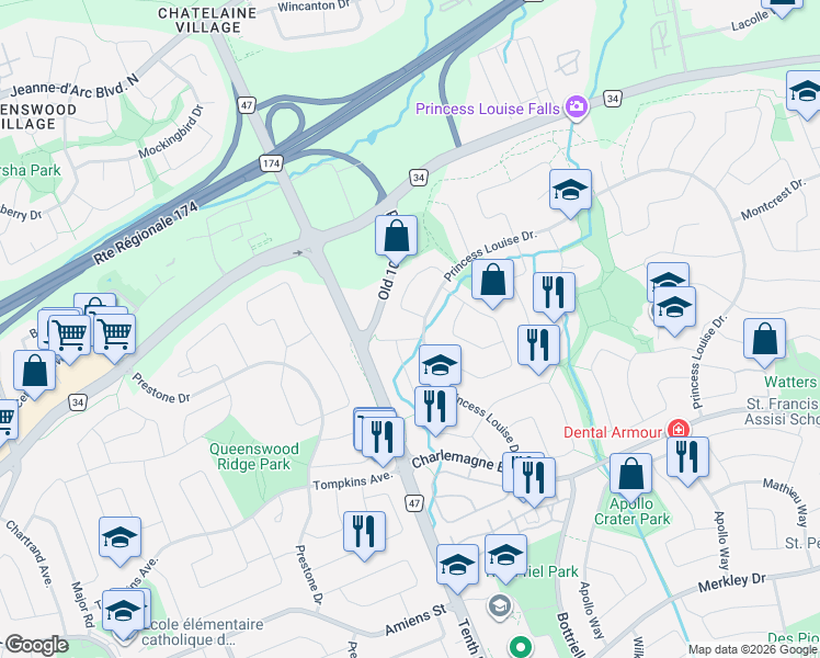 map of restaurants, bars, coffee shops, grocery stores, and more near 485 Marjolaine Street in Ottawa