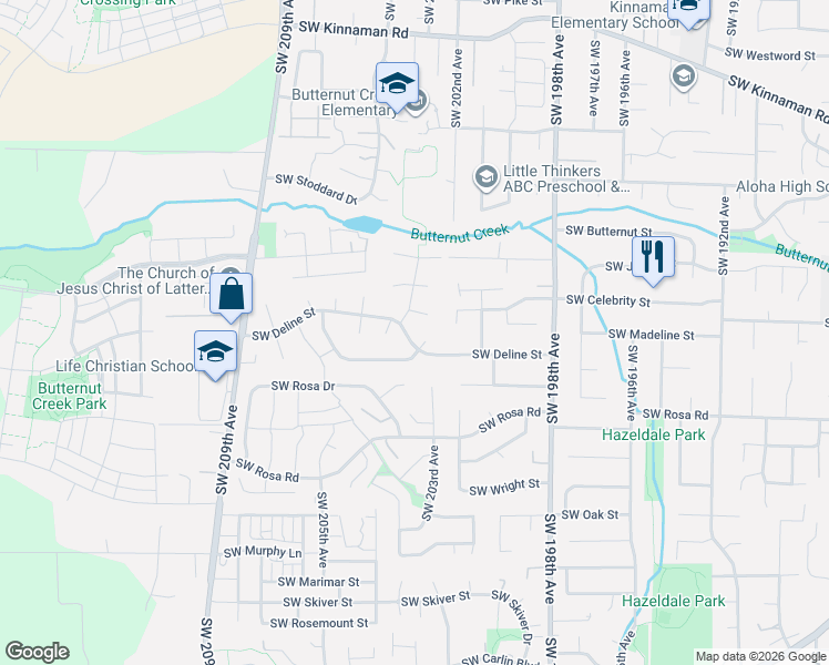 map of restaurants, bars, coffee shops, grocery stores, and more near 20375 Southwest Deline Street in Aloha