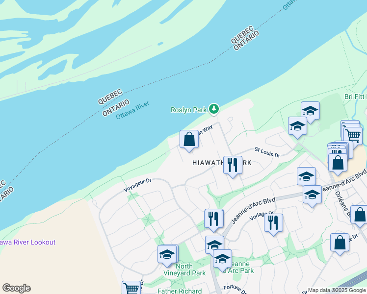 map of restaurants, bars, coffee shops, grocery stores, and more near 6344 Radisson Way in Ottawa