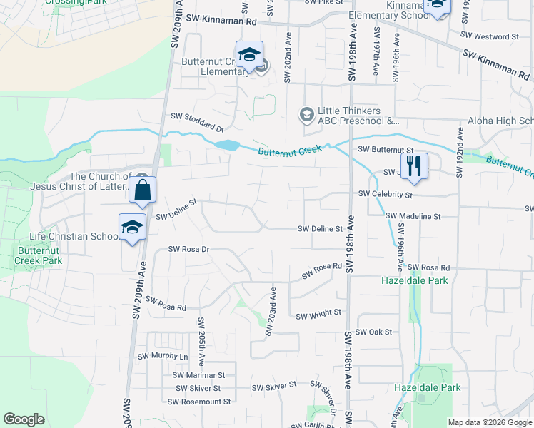 map of restaurants, bars, coffee shops, grocery stores, and more near 20310 Southwest Madeline Place in Aloha