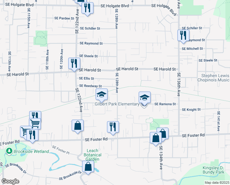 map of restaurants, bars, coffee shops, grocery stores, and more near 5703 Southeast 128th Avenue in Portland