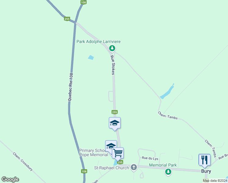 map of restaurants, bars, coffee shops, grocery stores, and more near Rue Stokes in Estrie