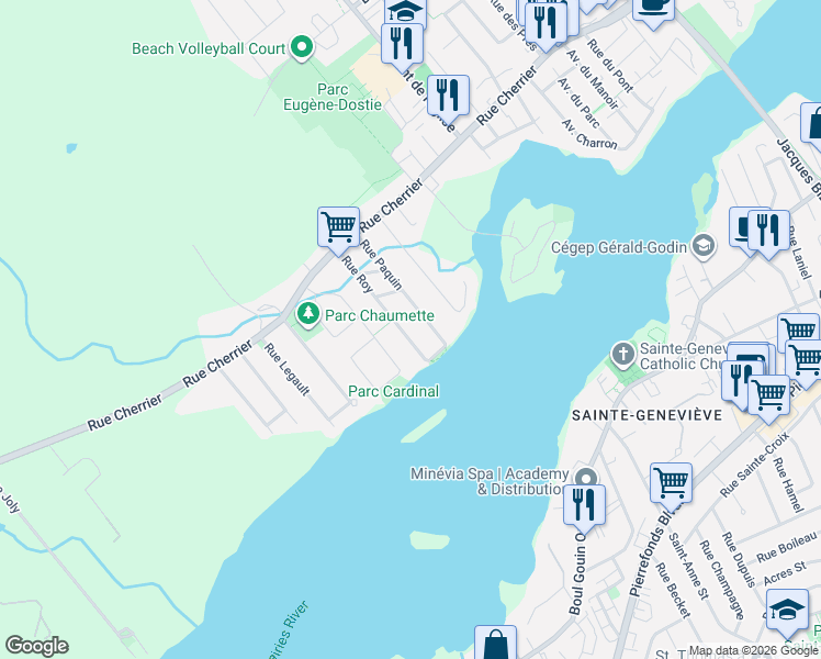 map of restaurants, bars, coffee shops, grocery stores, and more near 25 Rue Roy in Montrã©Al