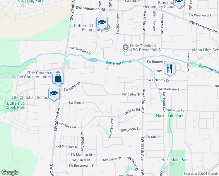 map of restaurants, bars, coffee shops, grocery stores, and more near 20310 Southwest Madeline Place in Aloha