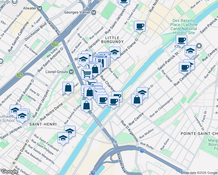map of restaurants, bars, coffee shops, grocery stores, and more near 2635 Rue Rufus-Rockhead in Montrã©Al