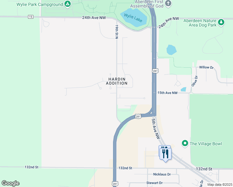 map of restaurants, bars, coffee shops, grocery stores, and more near 19th Street North in Aberdeen