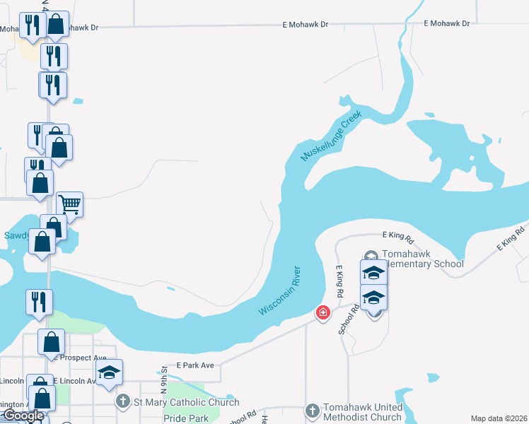 map of restaurants, bars, coffee shops, grocery stores, and more near 1001 Deer Park Road in Tomahawk