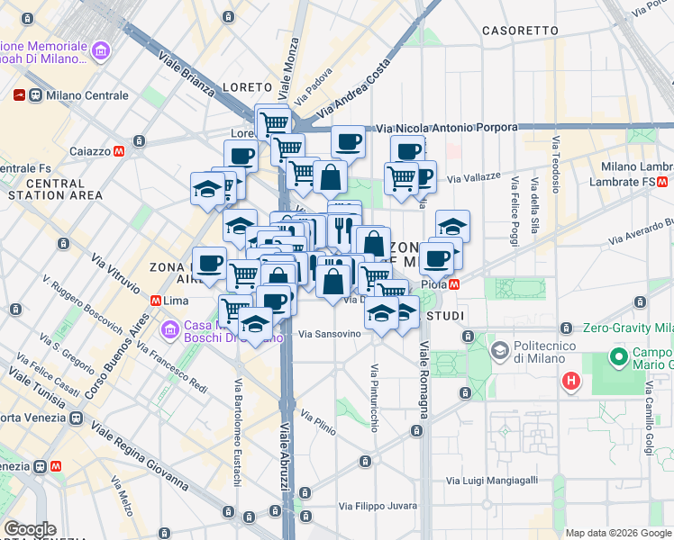 map of restaurants, bars, coffee shops, grocery stores, and more near 14 Via Giovanni Paisiello in Milan
