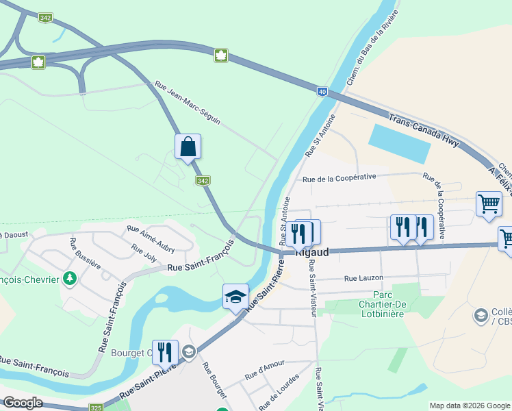 map of restaurants, bars, coffee shops, grocery stores, and more near 125 Rue Saint-François in Rigaud