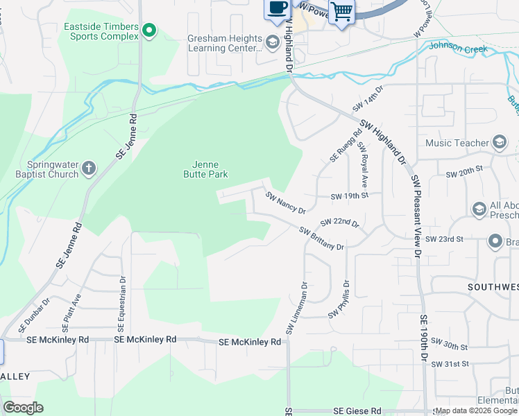 map of restaurants, bars, coffee shops, grocery stores, and more near 4483 Southwest Brittany Drive in Gresham