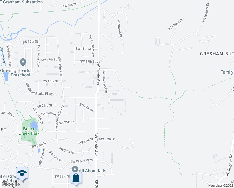 map of restaurants, bars, coffee shops, grocery stores, and more near 1291 Southwest 22nd Terrace in Gresham