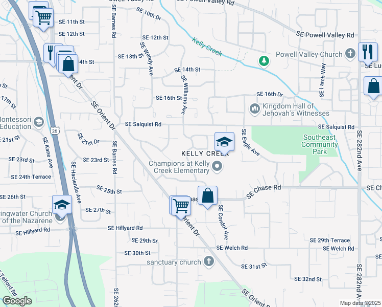 map of restaurants, bars, coffee shops, grocery stores, and more near 4592 Southeast 21st Terrace in Gresham