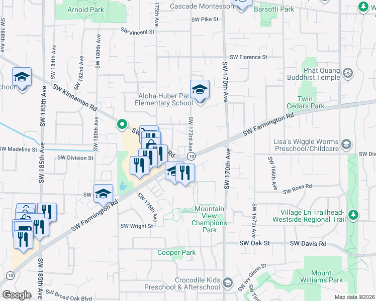 map of restaurants, bars, coffee shops, grocery stores, and more near 5290 Southwest 173rd Avenue in Beaverton