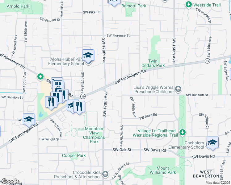 map of restaurants, bars, coffee shops, grocery stores, and more near 16863 Southwest Division Street in Beaverton