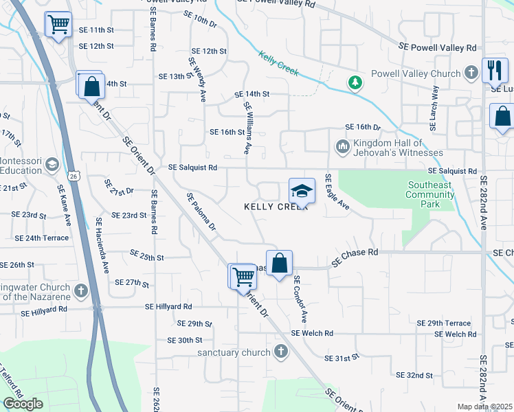 map of restaurants, bars, coffee shops, grocery stores, and more near 4592 Southeast 21st Terrace in Gresham